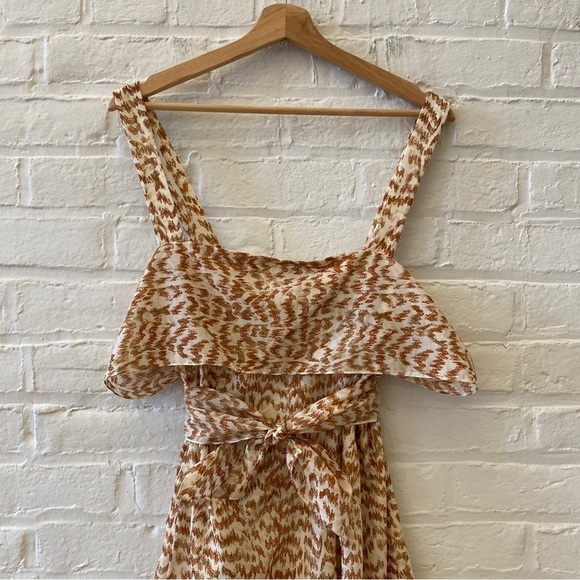 Theory || Drape Back Tiered Mini Dress Wide Strap Sundress in Desert Lawn Tan 12 - Picture 2 of 10